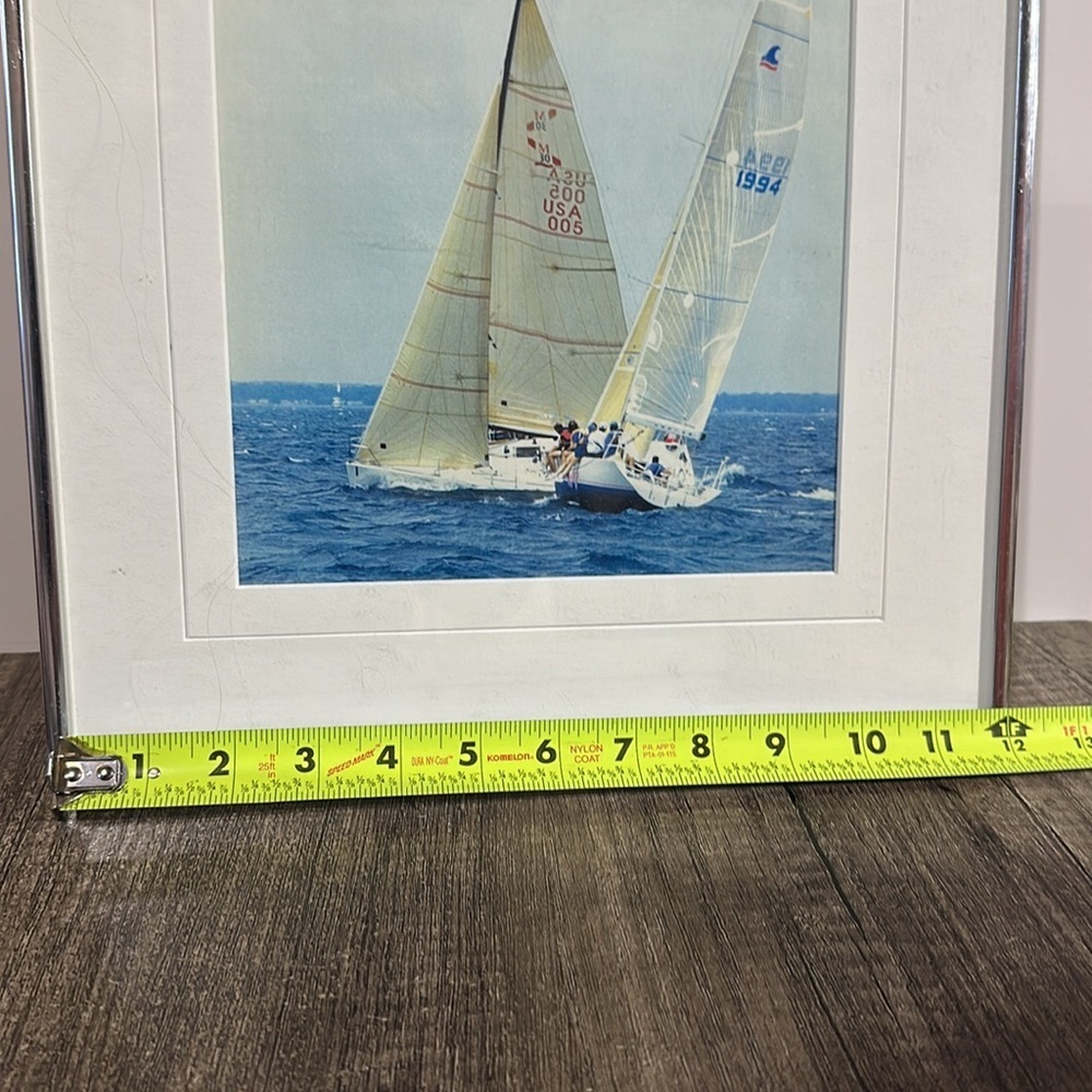 Vintage Blue Nautical Sailboat Photography Art In Silver Frame - Picture 15 of 17